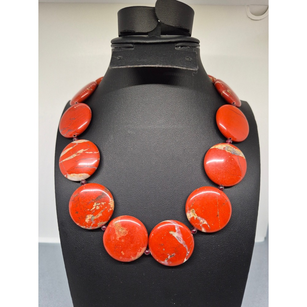Vintage Chunky Necklace Red Jasper Sterling Silver Garnet Bead Statement - Picture 1 of 12